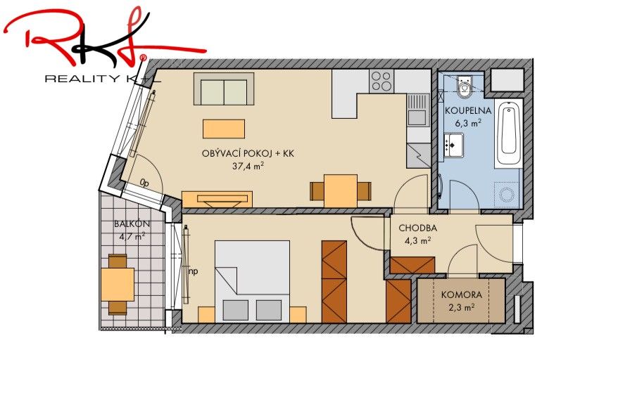Pronájem byt 2+kk - Praha, 155 00, 52 m²
