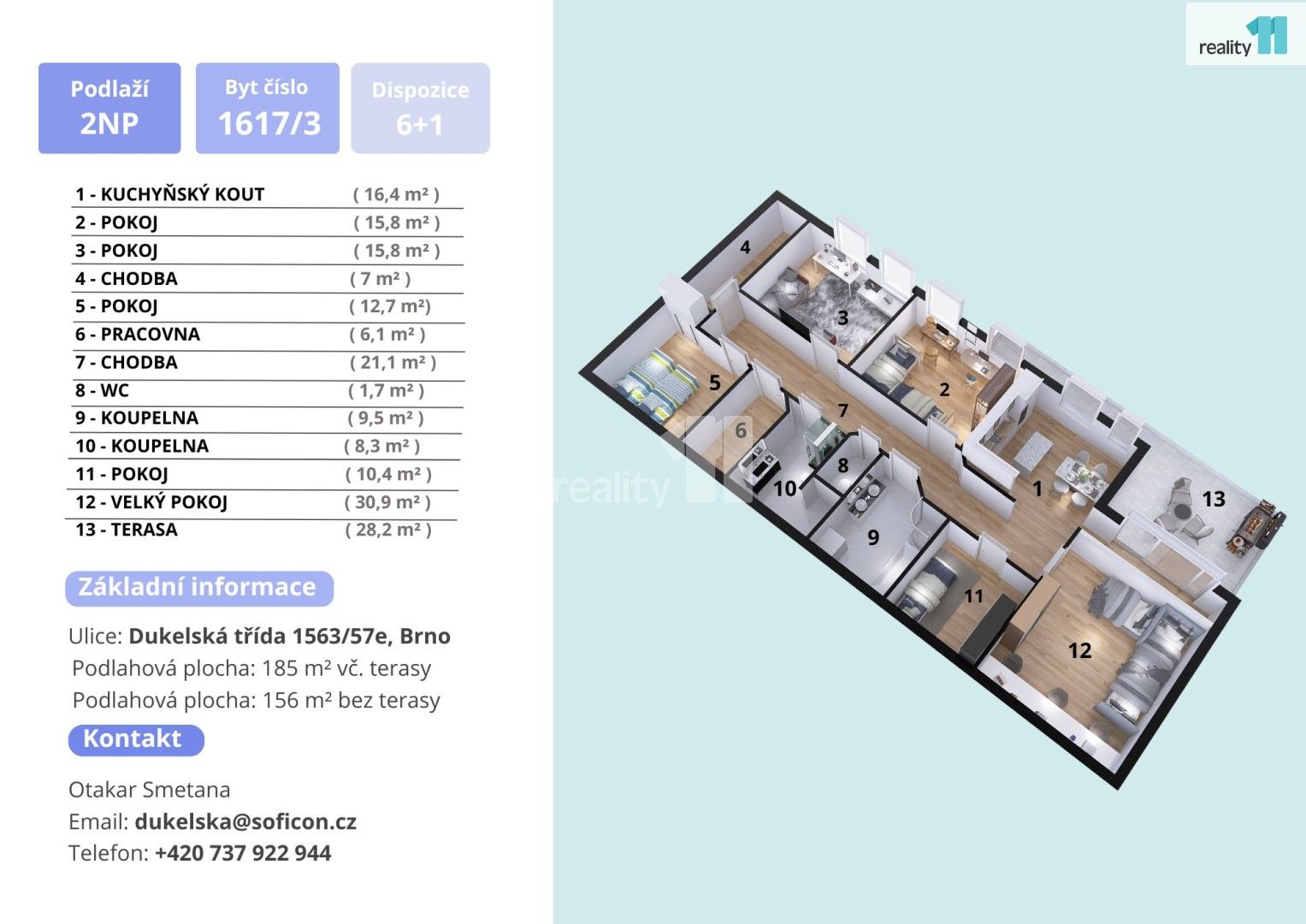 6+kk a více, Dukelská třída, Brno, 156 m²