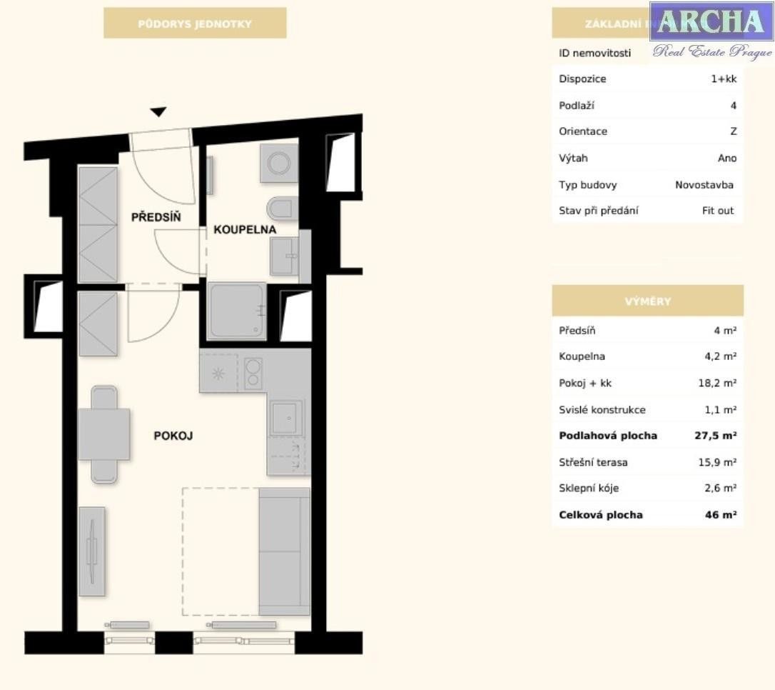 Prodej byt 1+kk - U křížku, Praha, 46 m²