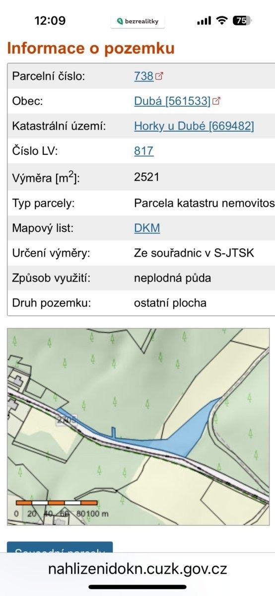 Zahrady, Dubá, 7 500 m²