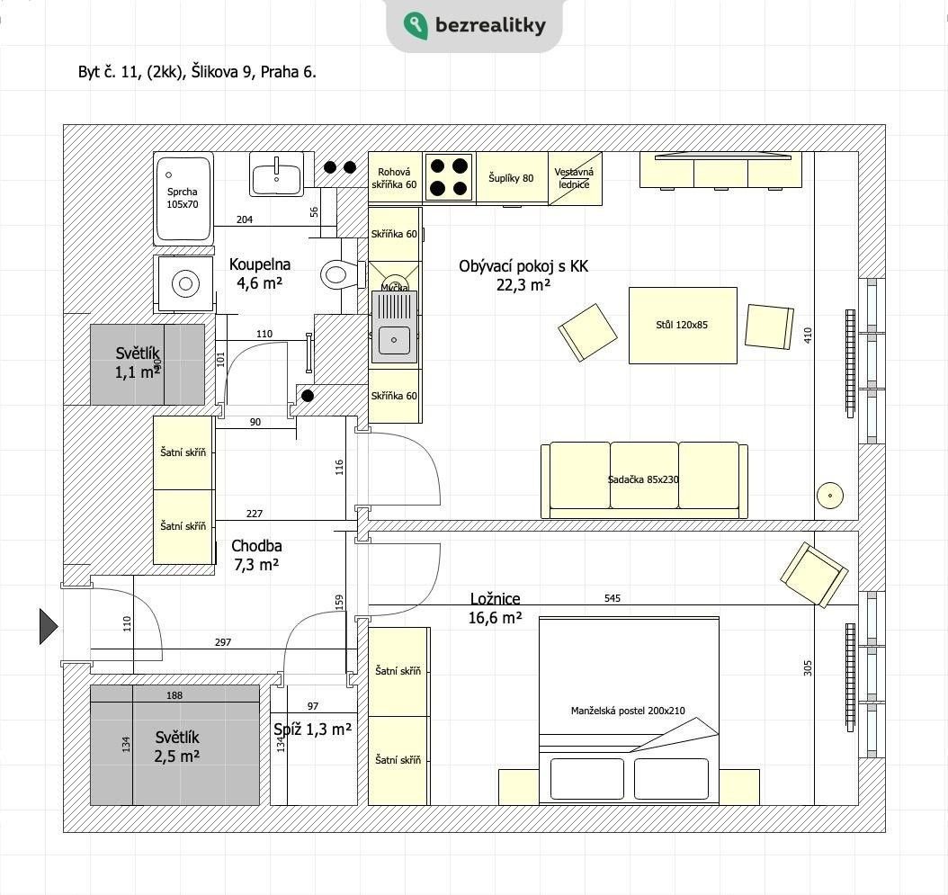 2+kk, Šlikova, Praha, 55 m²
