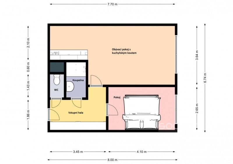 Pronájem byt 2+kk - Nad přehradou, Praha, 45 m²