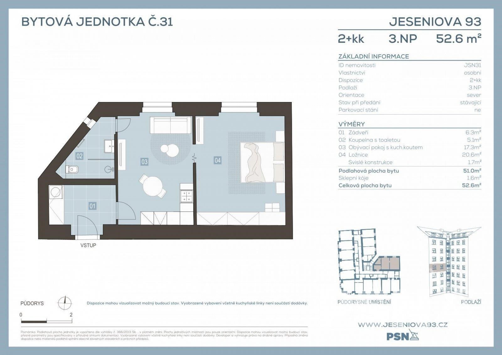 2+kk, Jeseniova, Praha, 51 m²